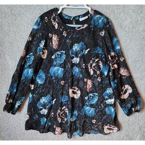 Susan Graver Women's Long Sleeve Jacquard Blouse Top Lined Black Floral Size S